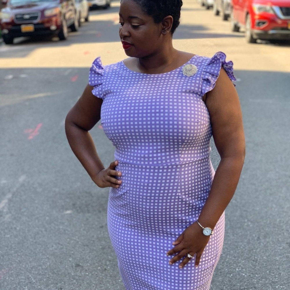 New York  and company lavender and white dress. - Picture 2 of 3